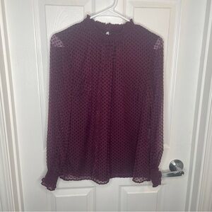 Boden Blusenshirt Textured Swiss Dot Sheer Sleeve Blouse Top in Purple 4